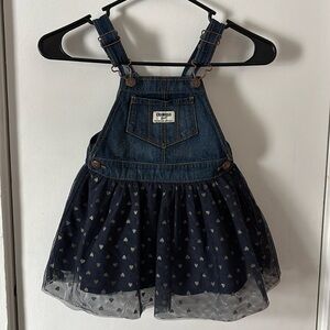 OSHKOSH B'GOSH Denim Overall Jumper Dress Tulle Skirt Silver Hearts 3T Valentine